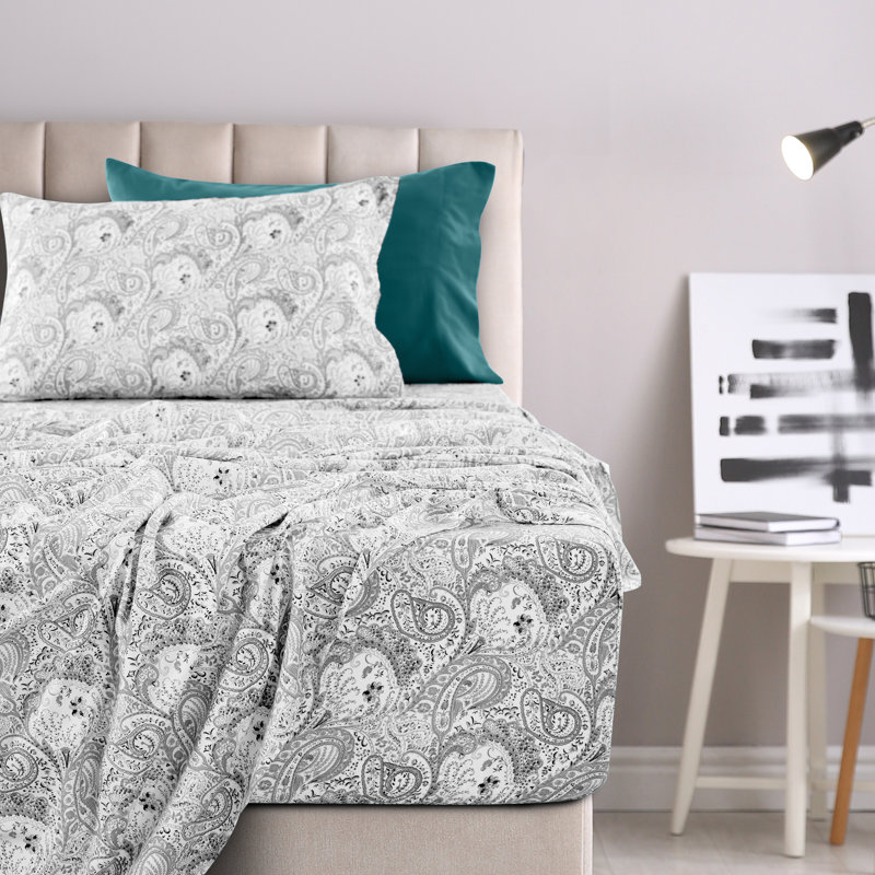Leeson Microfiber Paisley Sheet Set, Gray, Twin Sheet Set + 1 Fitted Sheet + 4 Pillowcases