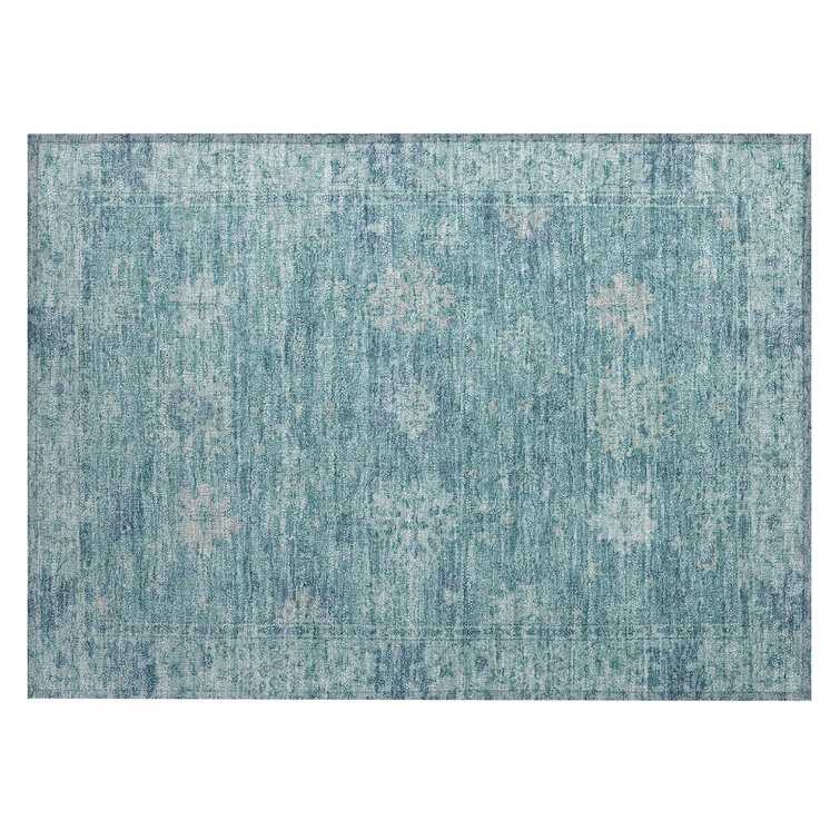 Machine Washable Indoor/Outdoor Xhevrie Teal Rug