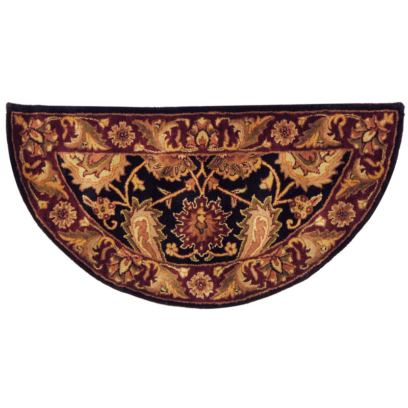 Tapis noir / bourgogne en laine touffeté à la main Bromley, Demi-lune 2 pi 3 po x 4 pi