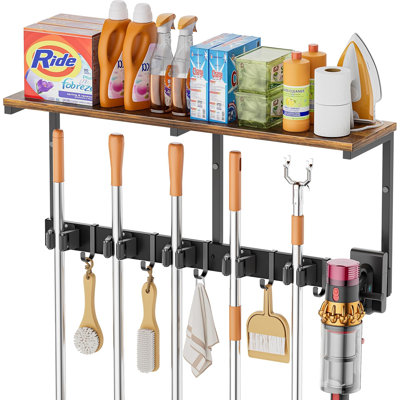 Broom Holder Wall Mount With Cleaning Supplies Organizer,Large