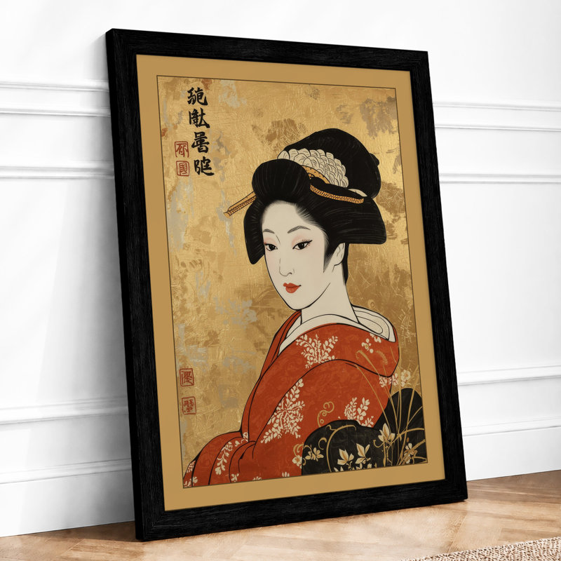 Woman In Red Kimono Japandi - Print, A1 - 84.1 x 59.4 cm, Black
