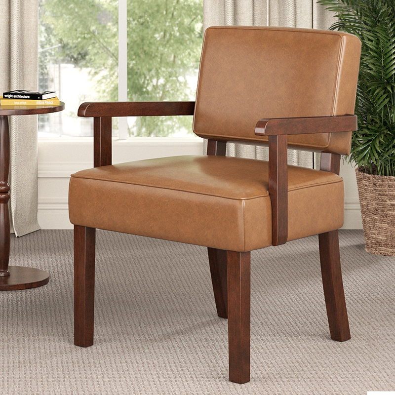Naethan Upholstered PU Leather Arm Accent Chair for Living Room, Accent Armchair, Brown