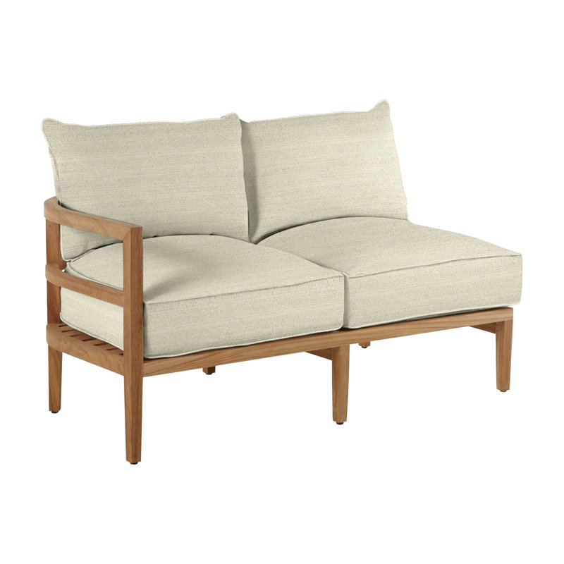 Santa Barbara 57.5" Wide Teak Loveseat with Cushions, Natural Teak, Dove Sunbrella® Linen, Welt + Standard fill