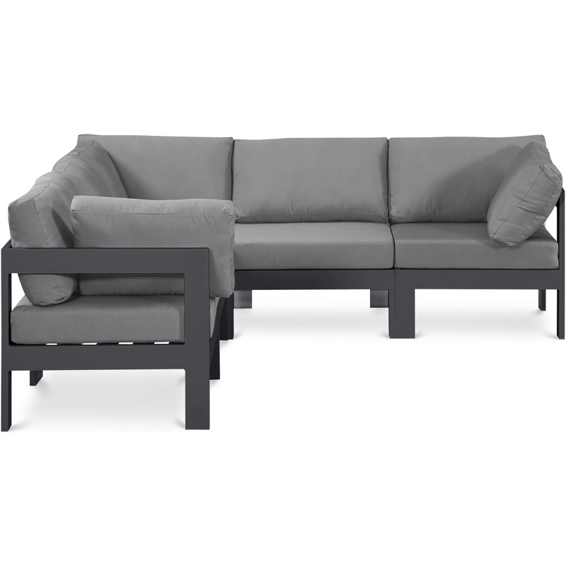 Lareen 90'' Wide Patio Sectional with Cushions, Gray, Dark Gray