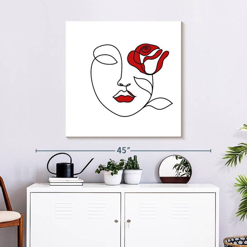 Visage de femme Leisha avec rose, H 30 po x l 30 po