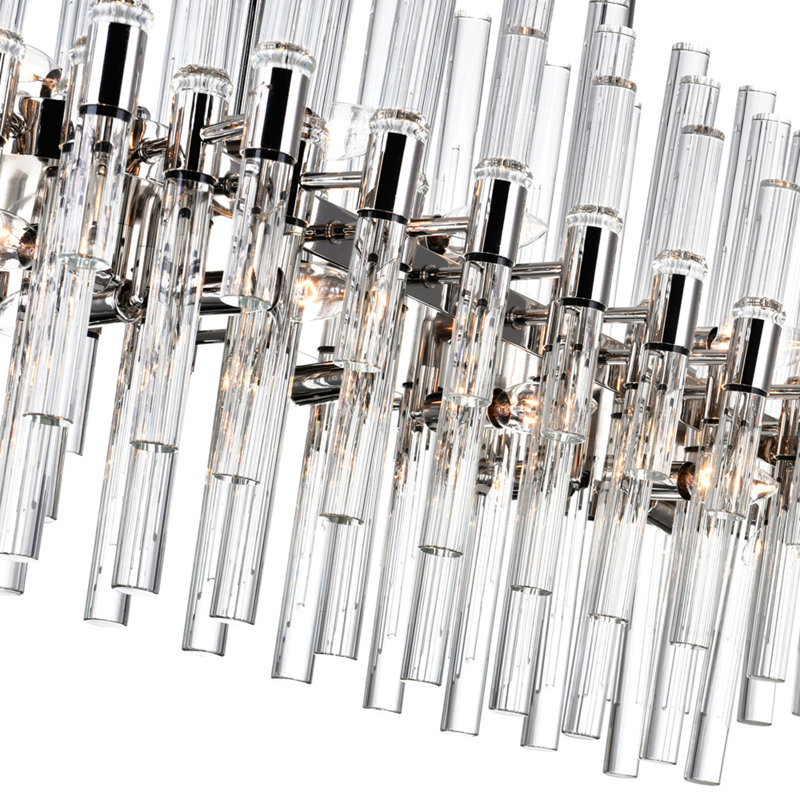 16 Light Chandelier, 40 Inch Modern Ceiling Light Fixture with Polished Nickel Frame & Glass Rods, for Dining Room, Foyer, Bedroom