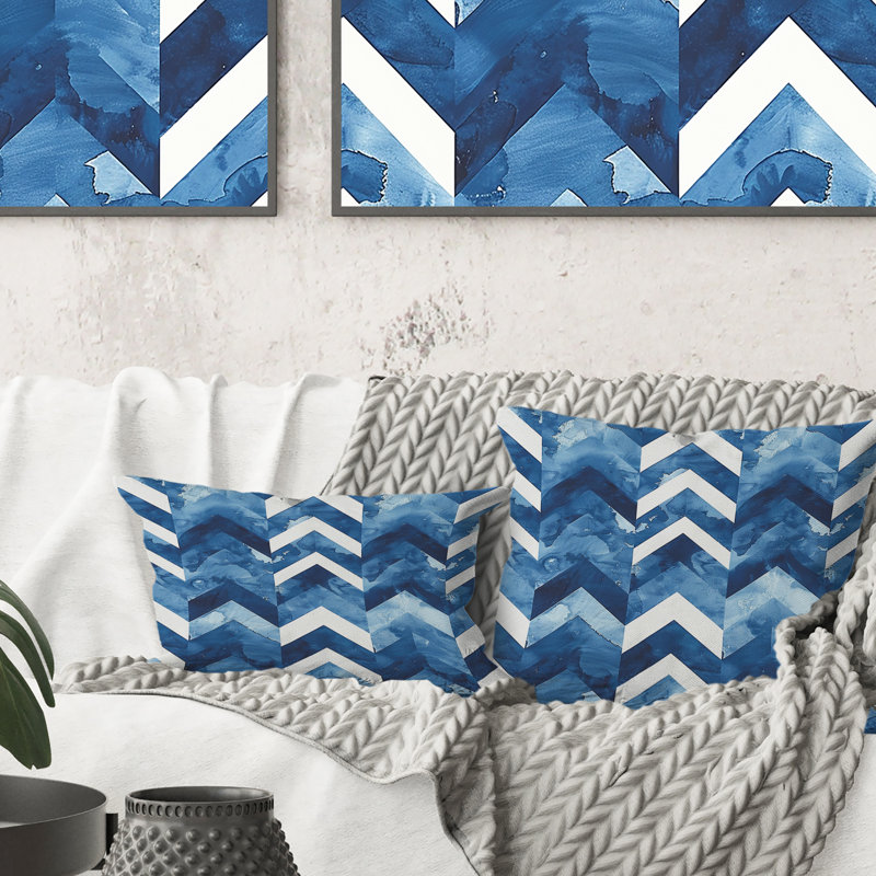 Blue White Traditional Chevron - Traditional Throw Pillow, 16"H x 16"W