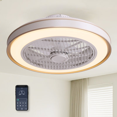 20" Bladeless White Ceiling Fan with Dimmable LED Lights APP Control