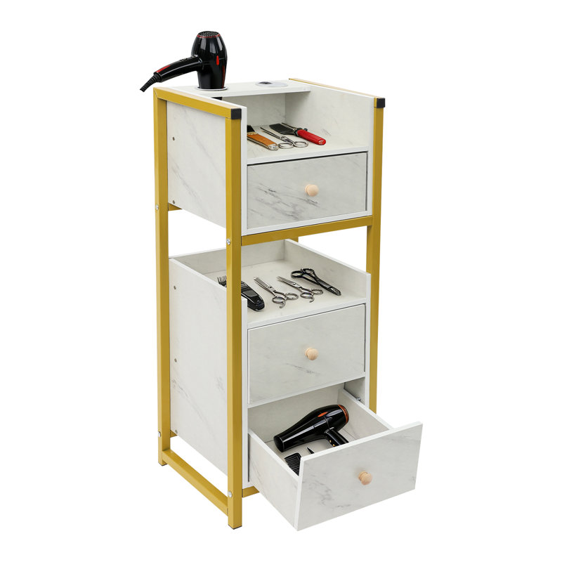 Armoire de rangement autoportante pour outils de coiffeur, Doré