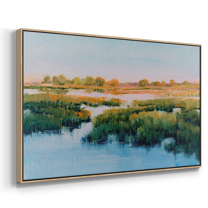 Toile tendue avec cadre Marshland View II, H 27 po x l 41 po x P 2 po, Cadre en bois naturel