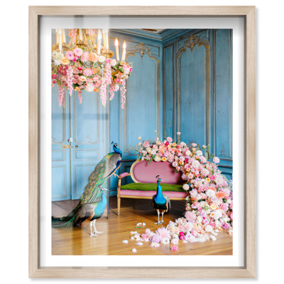 Décoration murale chambre à coucher Peacock Room II Shadowbox par Notoriart, cadre en chêne naturel, 24 x 30