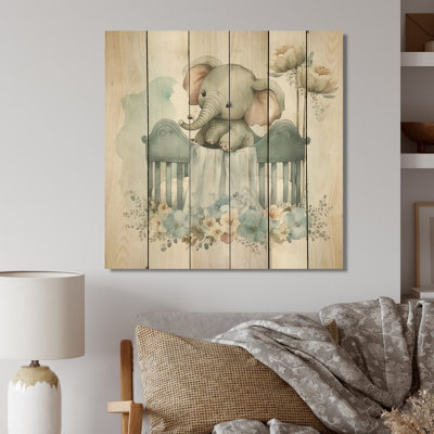 Exmouth " Baby Elephant In Crib With Flowers I "