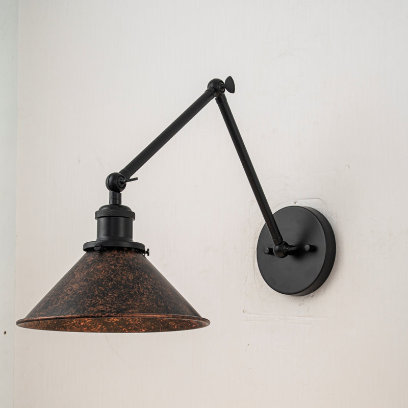 1-Light Rustic Iron Swing Arm Wall Sconce