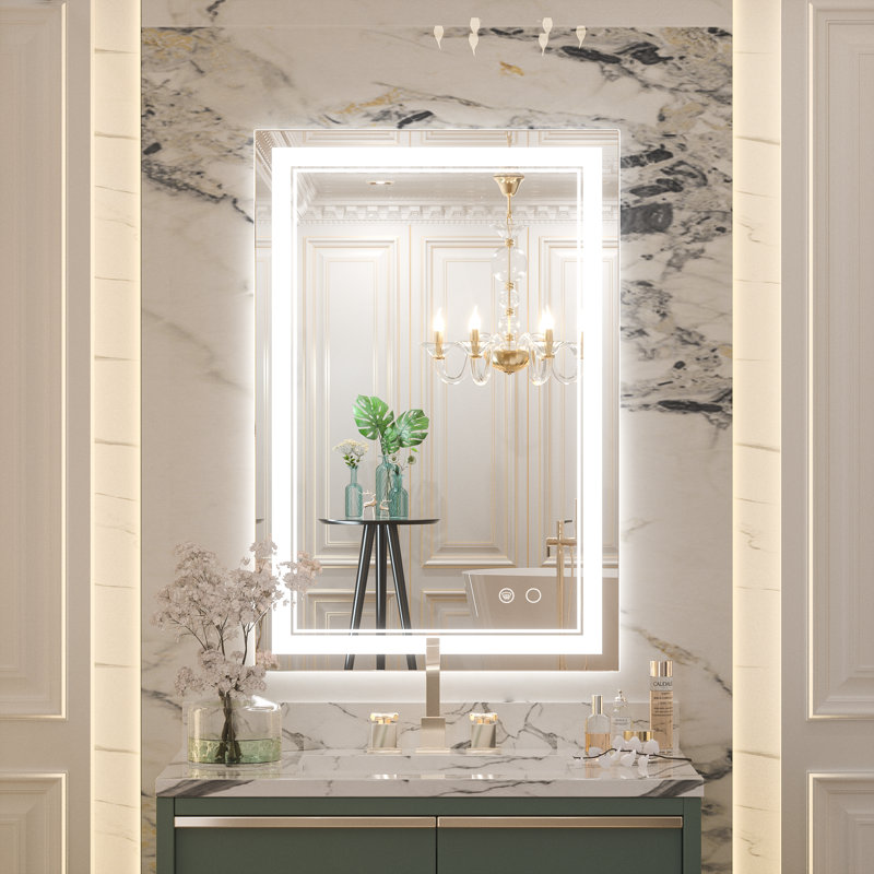 Miroir de salle de bain sans cadre à 3 lumières DEL Adorna, 24 po x 36 po