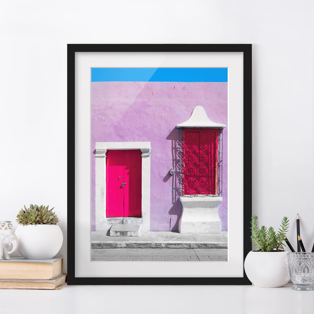 Gerahmtes Poster Pink Facade Pink Door