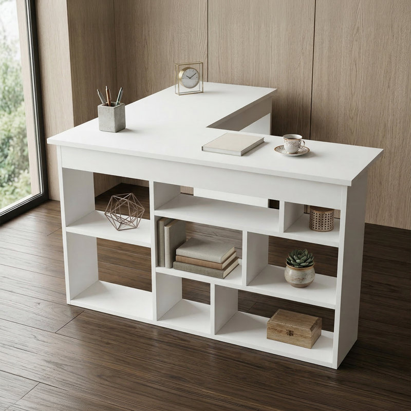 Caledonia L-Shape Executive Desk with Bookcase