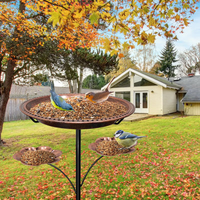 37In Metal Bird Bath,Vintage Standing Birdbaths with 2 Detachable Flower Feeders,(Antique Bronze)