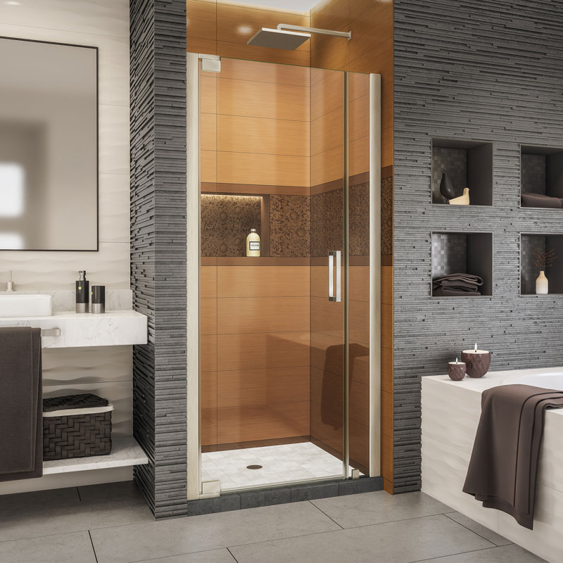 DreamLine Elegance-LS 32 3/4 - 34 3/4 inch W x 72 inch H Frameless Pivot Shower Door in Brushed Nickel, Brushed Nickel