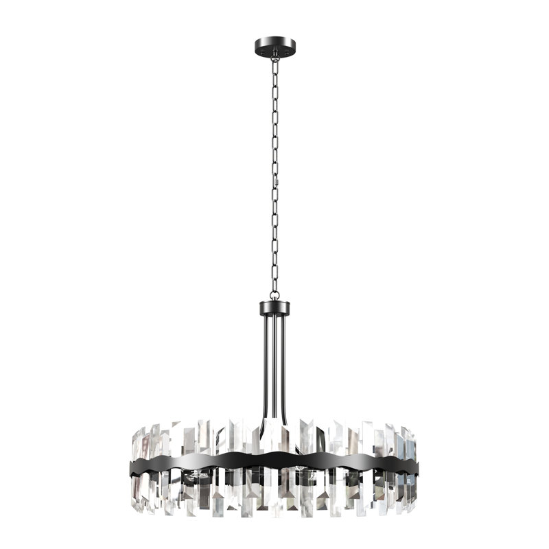 Jackeline 31.1" W 8-Light Crystal Drum Chandelier, Matte Black