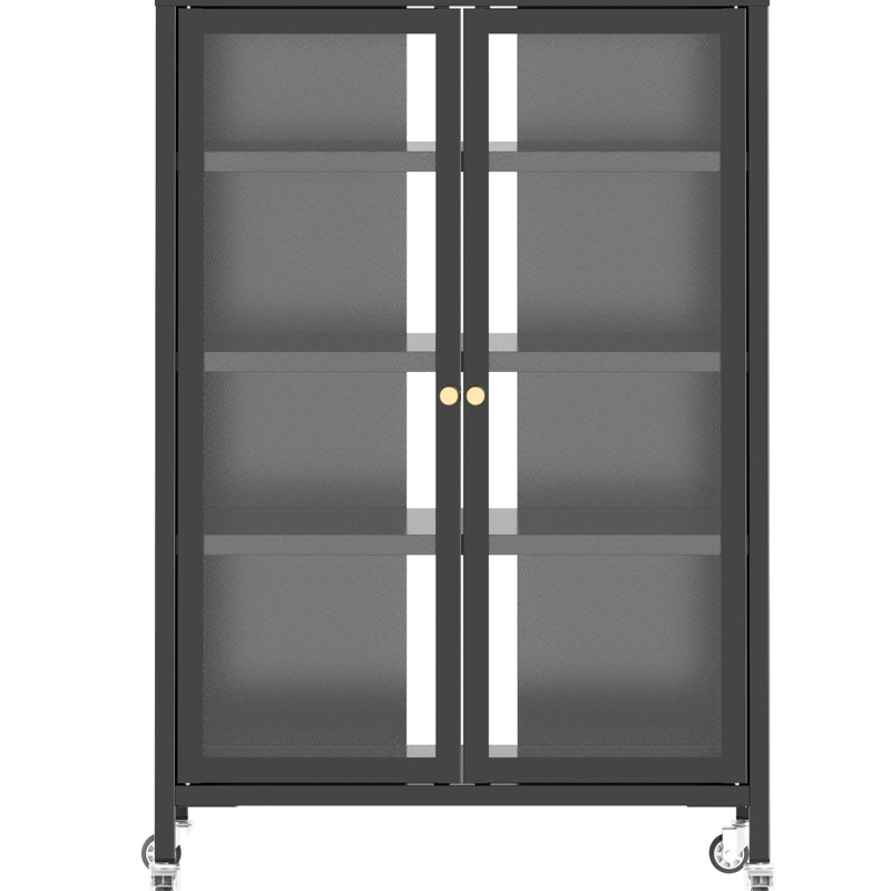 Armoire de rangement de 35,8 po de hauteur avec 4 tablettes réglables en verre, cadre en acier robuste et roues verrouillables, gestion des câbles pour les téléviseurs