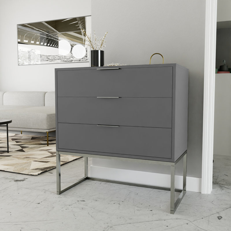 Mira 80cm W 3 - Drawer Chest of Drawers, Matt platinum