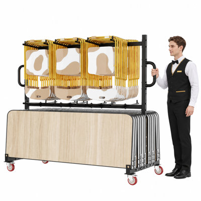 Folding Chair Rack & Folding Chair Storage Cart – Heavy-Duty Chair Dolly with Adjustable Dual-Layer Rack