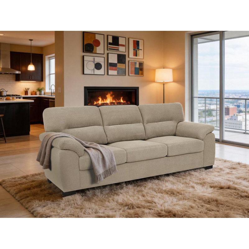 Upholstered Sofa, Camel Polyester