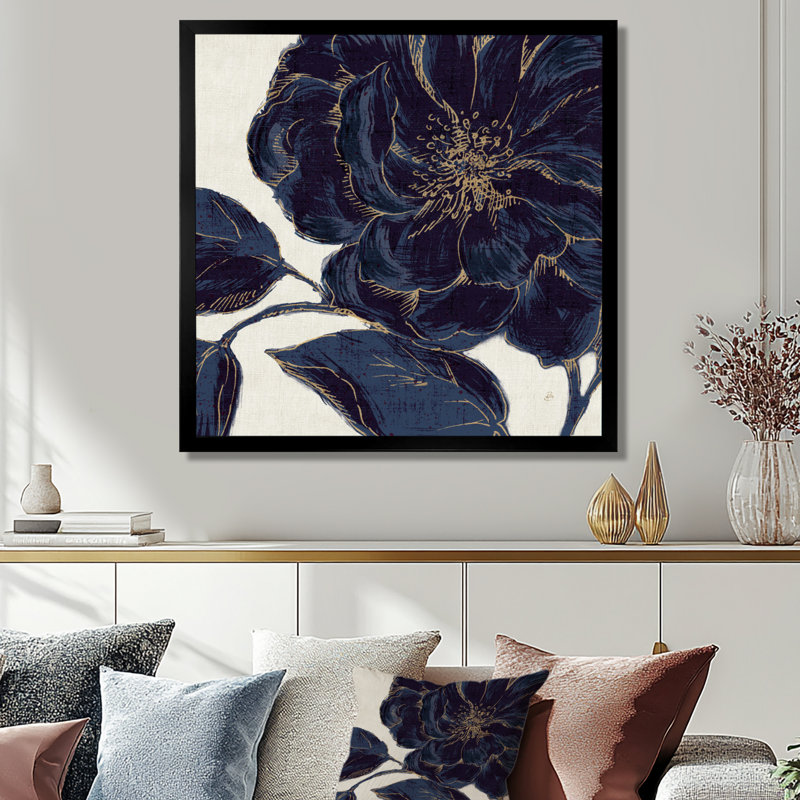 «Rose», art floral sur toile, doré doré foncé, H 30 po x l 30 po, Cadre photo noir