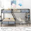 Lit superposé simple au-dessus d'un lit double en métal avec bureau, mezzanine noire pour une chambre confortable et un bureau