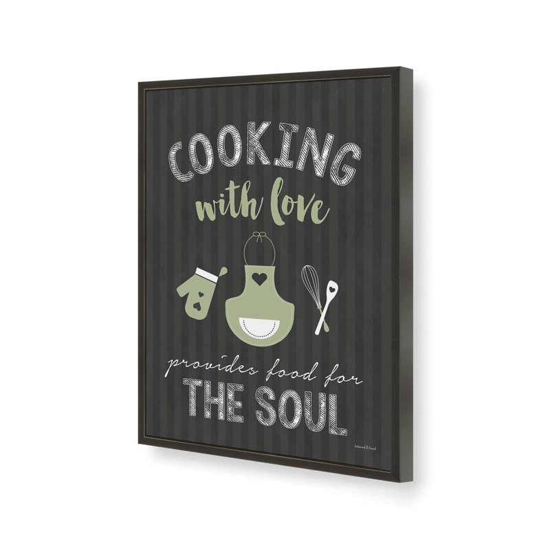 «Cuisiner avec amour», reproduction d'art avec lettres et lignes, L 30 x H 40, Noir, Impression encadrée