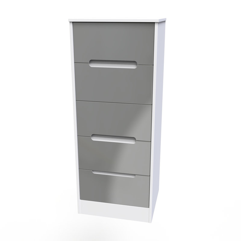 Fully Assembled Lissia 5 - Drawer Chest of Drawers, Grey Gloss/White