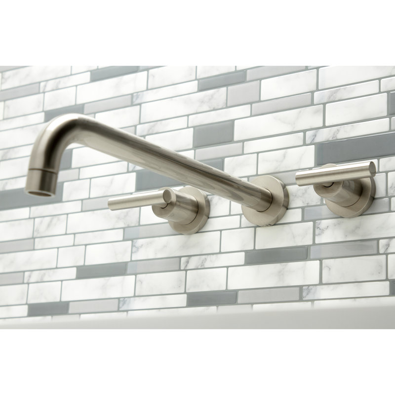 Kingston Brass Manhattan Two-Handle 3-Hole Wall Mount Roman Tub Faucet, Brushed Nickel, Lever