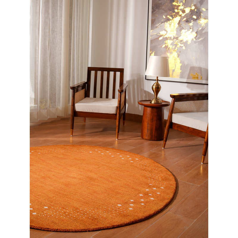 Anley Hand Knotted Loom Wool Eco-Friendly Area Rugs - Round, Orange Color, Contemporary Modern Design, High Pile Thick Handmade Anti Skid Area Rugs for Living Room, Bed Room