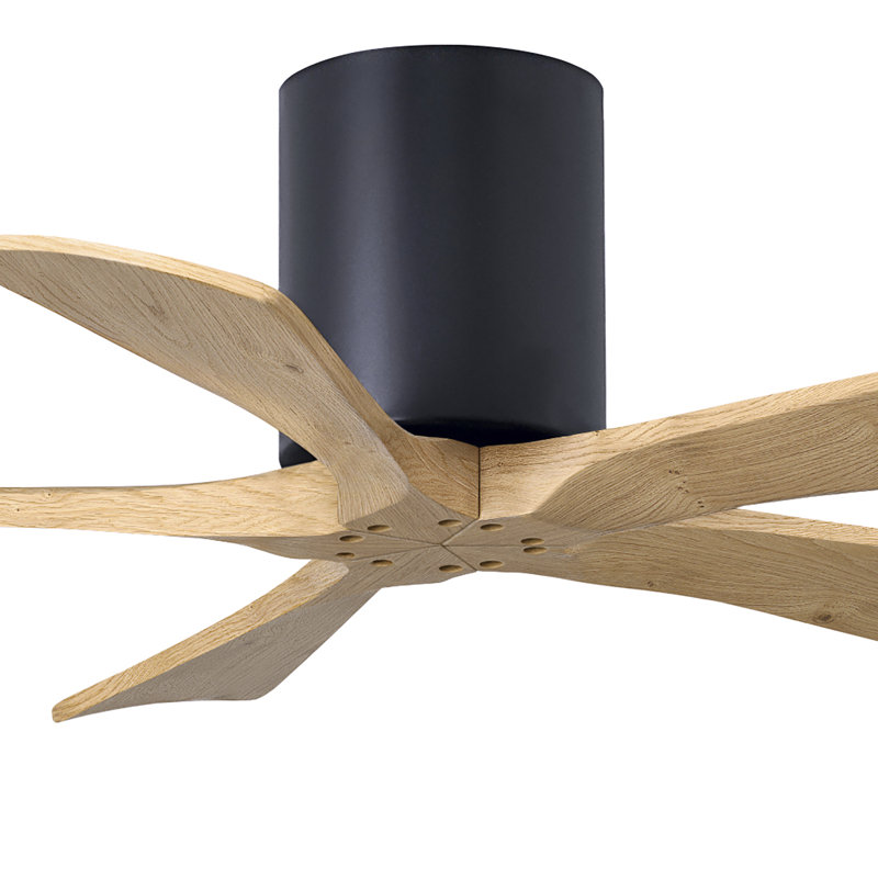 60" Irene 5-Blade Hugger Ceiling Fan with Wall Remote, 42", Brushed Nickel, Light Maple Tone
