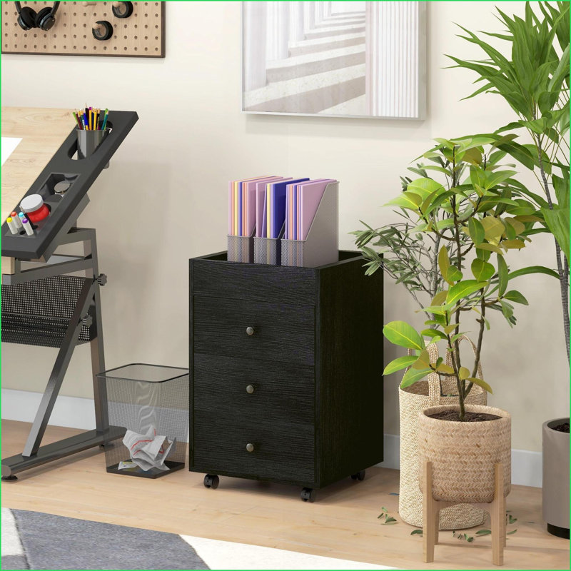 Cabinets, Under Desk Office Storage with 3 Drawers, Rolling Wheels &amp; Removable Tray | Dark Walnut Brown | Melamine-Coated Particleboard