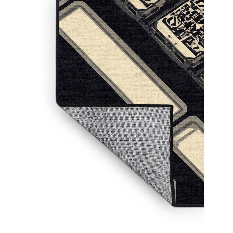 Tapis industriel géométrique lavable à la machine gris en noir, 2 x 5