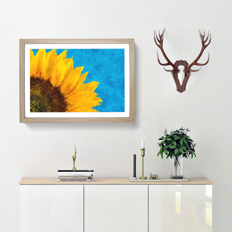 Sunflower at the End of Summer - Picture Frame Graphic Art, Oak Framed, 45cm H x 63cm W x 2cm D