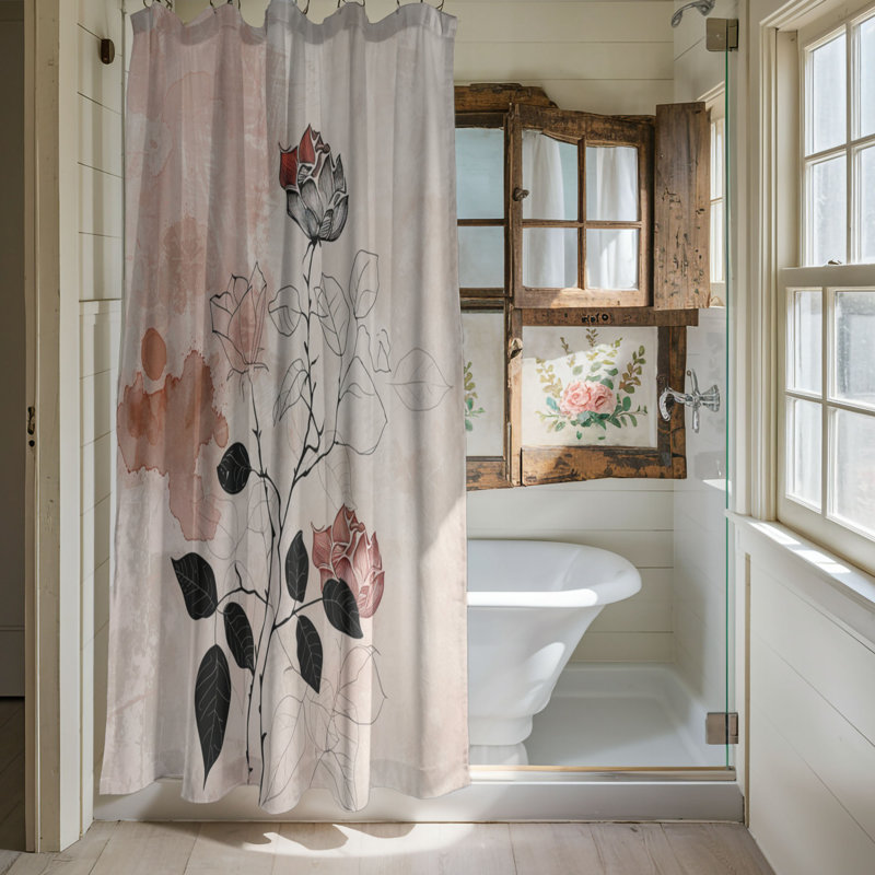 Rideau de douche 1 pièce Elegant Rose Motifs, H 74 po x l 71 po