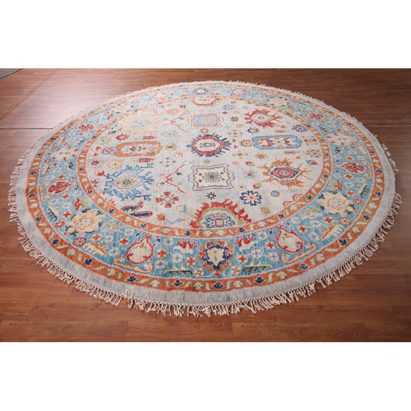 Tapis rond en laine fabriqué à la main 9 x 9 po Oushak