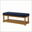 Banc rembourré en lin avec tablette de rangement - Repose-pieds capitonné pour le confort et l'organisation, pieds en bois massif, bleu marine-1408533405-1408533411
