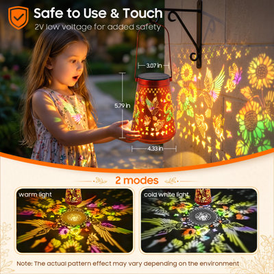 Lanterne solaire colorée Colibri, lumière d'extérieur en métal imperméable IP65 pour le jardin, le patio, le porche et la cour, lumière d'extérieur en métal étanche IP65 pour le jardin, le patio, le porche et la cour