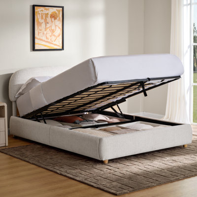 Full Upholstered Platform Bed With Adjustable Headboard, Chenille Fabric Hydraulic Lift Storage Bed with Dust Resistant Cover