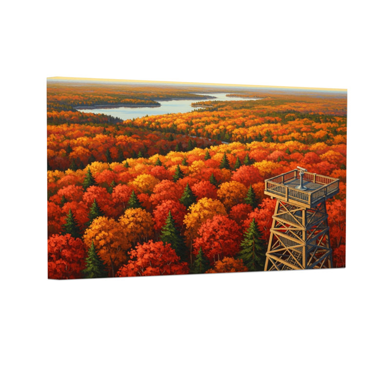 Paysage et nature, forêt d'automne, tour de feu, H 12 po x l 18 po