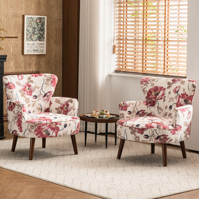 Upholstered Mid Century Modern Accent Armchair with Solid Wood Legs