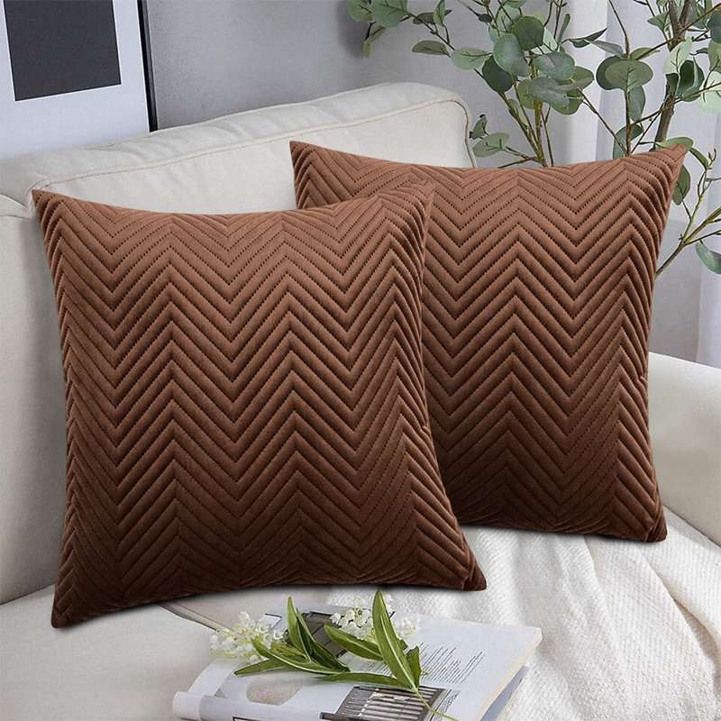 Embossed Velvet Cushion Cover (Pack of 2), Coffee