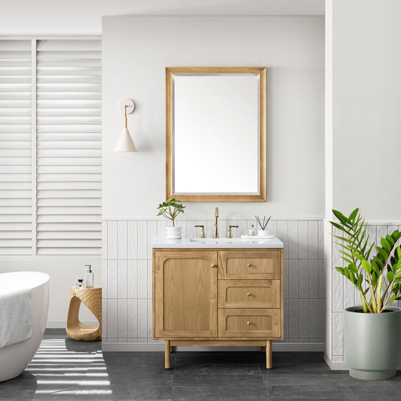 Laurent 36'' W Single Vanity, White Zeus, 8" Widespread, Light Natural Oak