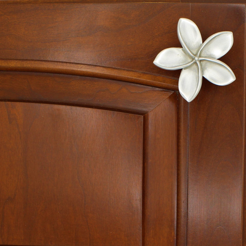 2" Plumeria Flower Medium Knob, Brushed Nickel, 1.75" L x 1.75" W, 2