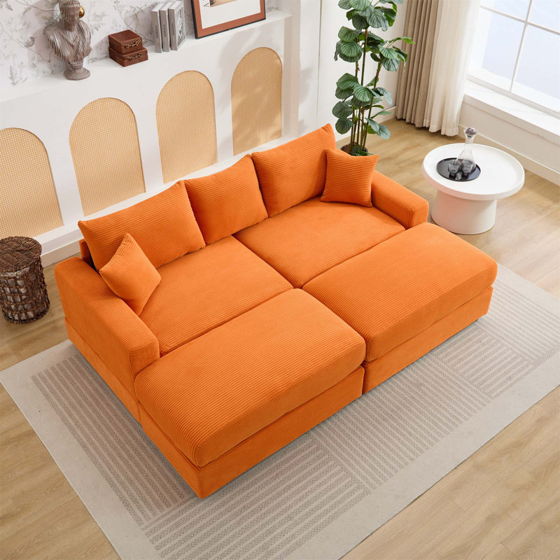 Canapé modulaire confortable avec housses moelleuses et coussins élégants, Velours orange