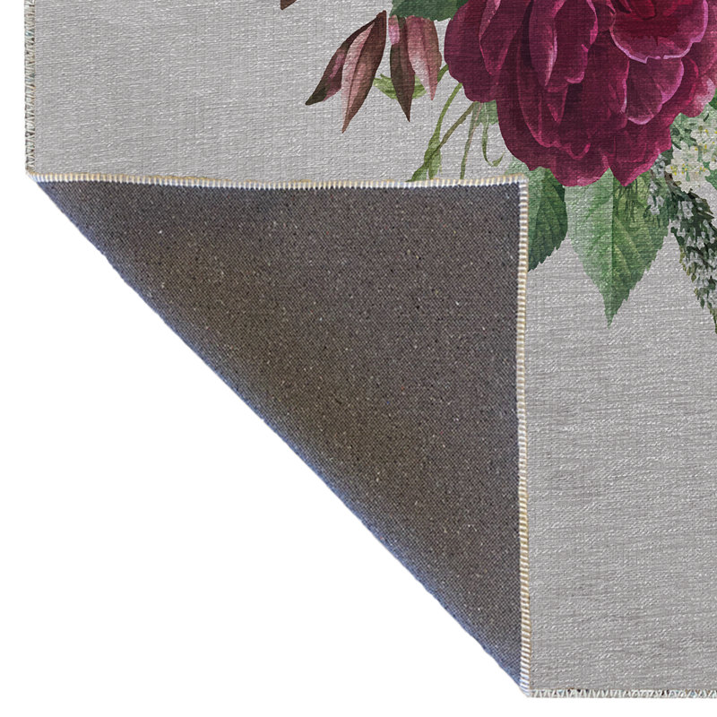 Tapis décoratif moderne à motif de feuilles et de roses mauves à motif beige, Rectangle 5 pi 1,02 po x 7 pi 6,55 po
