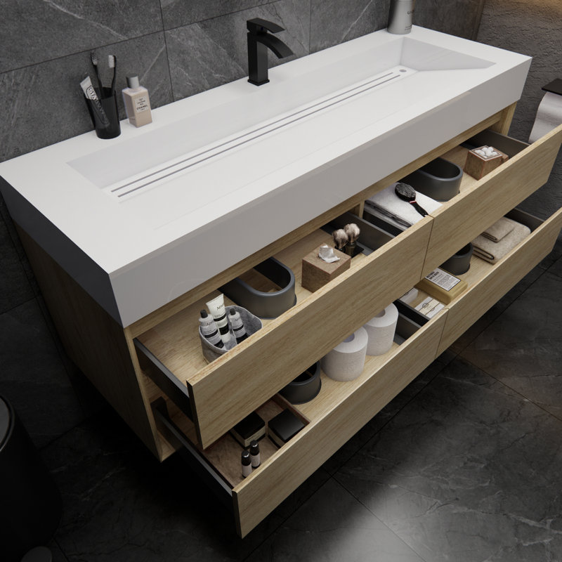 Albizu 59" Wall-Mounted Single Bathroom Vanity, Coffee